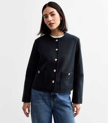 Navy Collarless Soft Jacket