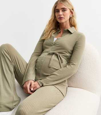 Maternity Khaki Tie Waist Stretch Shirt 