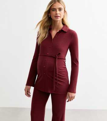 Maternity Burgundy Tie Waist Stretch Shirt