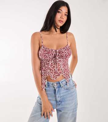 Pink Vanilla Red Floral Print Butterfly Hem Cami Top