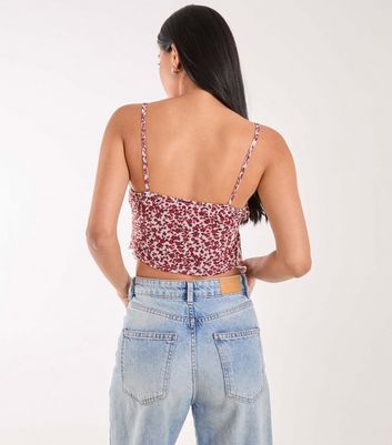 Pink Vanilla Red Floral Print Butterfly Hem Cami Top New Look