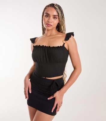 Pink Vanilla Black Jersey Frill Strap Crop Top