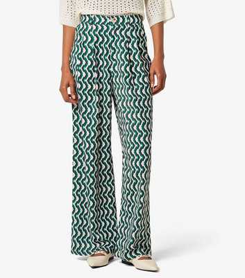 Apricot Green Abstract Wide Leg Trousers