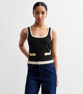 Black Contrast Trim Waffle Knit Vest