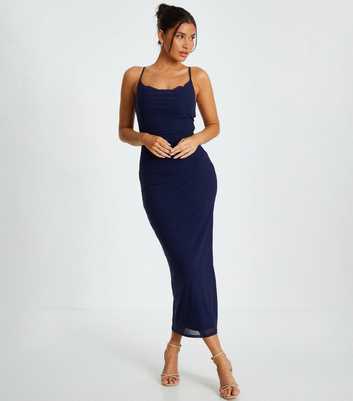 QUIZ Blue Cowl Neck Ruched Bodycon Maxi Dress