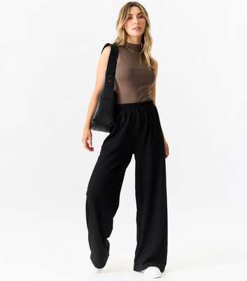 Gini London Black Textured Elasticated Wide Trousers