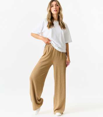 Gini London Camel Textured Elasticated Wide Trousers 