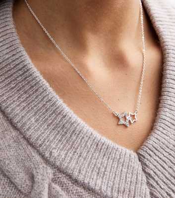 Silver Tone Diamanté Star Necklace 