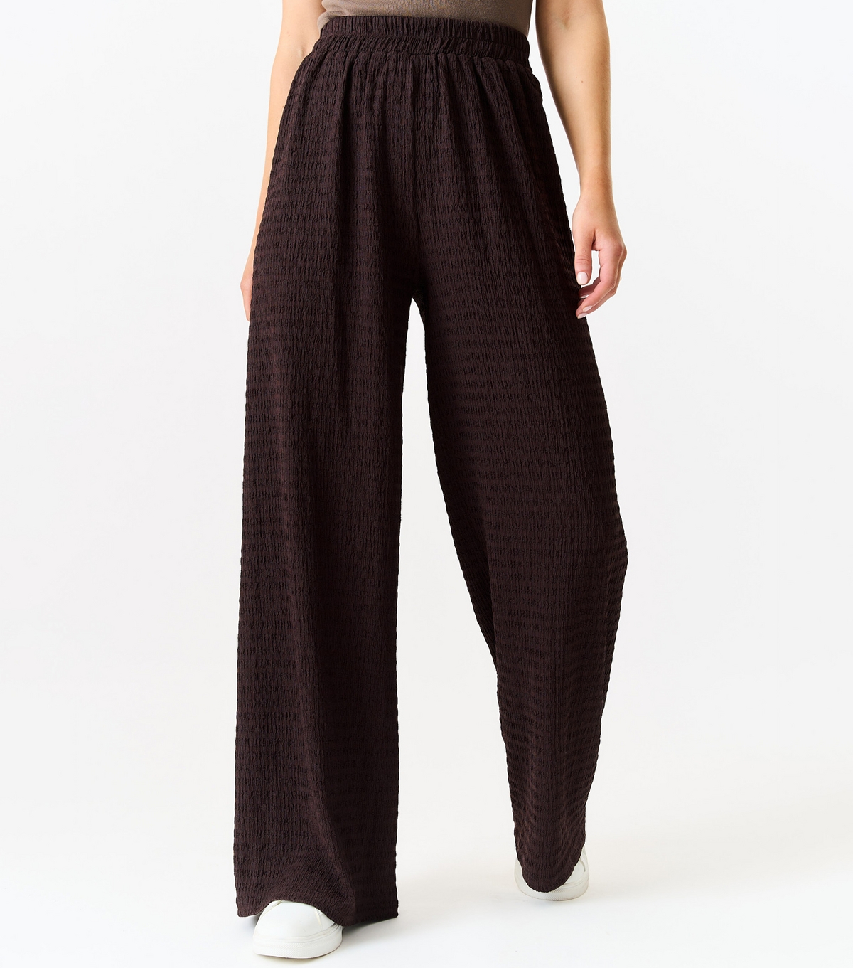 Women's Brown Textured Elasticated Wide Trousers Gini London New Look