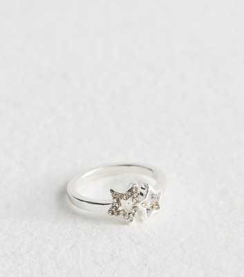 Silver Tone Diamanté Star Ring