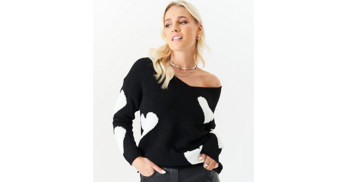 Zara Black Heart Jumper Crew Neck Black Jumper Zara Zara Black