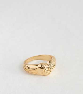 Gold Tone Textured Heart Ring 