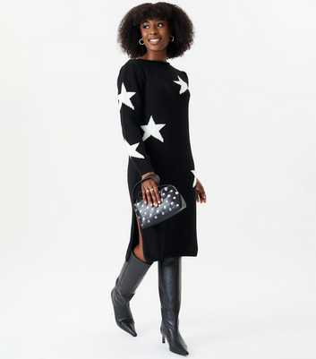 Gini London Black Star Knit Midi Dress