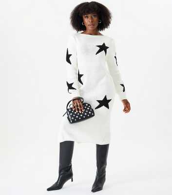 Gini London White Star Knit Midi Dress