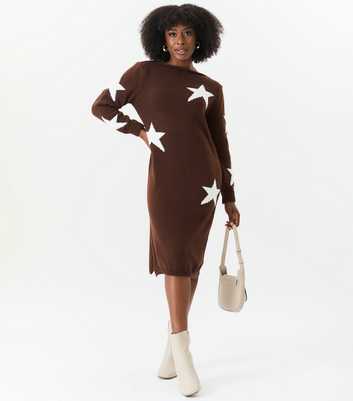 Gini London Brown Star Knit Midi Dress