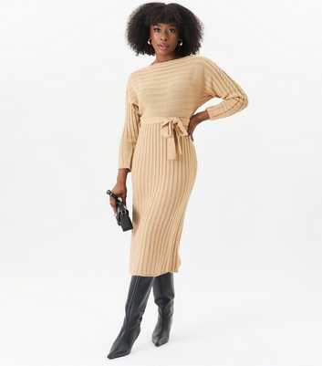 Gini London Camel Rib Knit Midi Dress