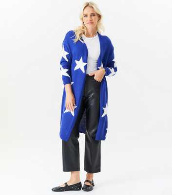 Gini London Blue Star Knit Long Cardigan