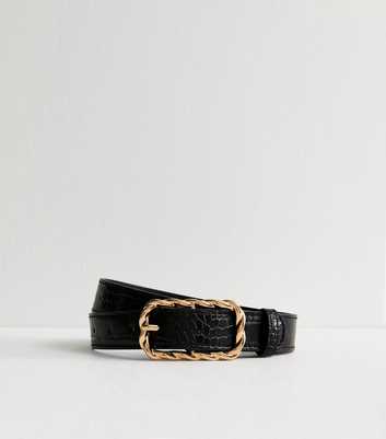 Black Crocodile Effect Faux Leather Belt