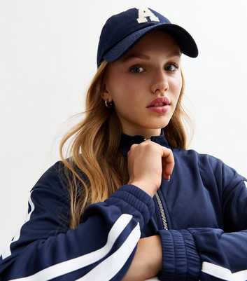 Girls Navy Striped Crop Track Jacket 