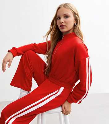 Girls Red Striped Crop Track Jacket 