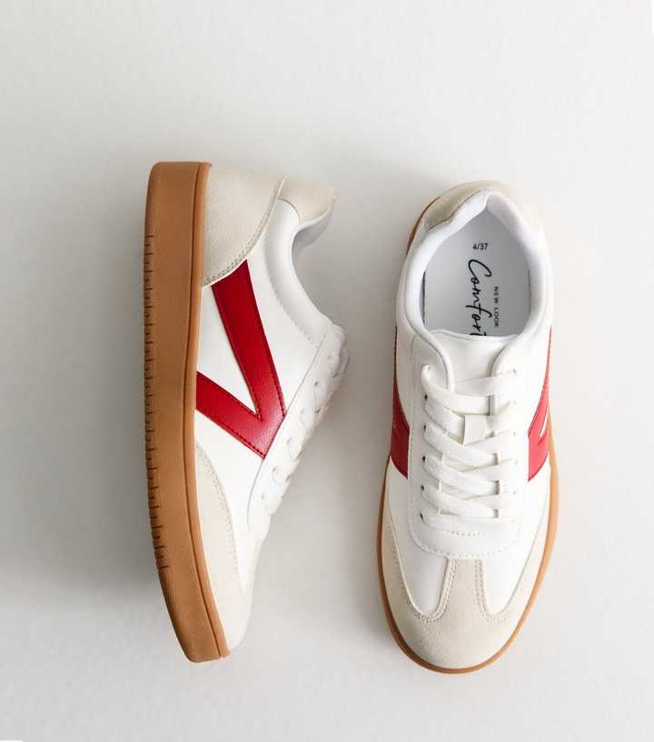 White Panelled Low Top Lace Up Trainers