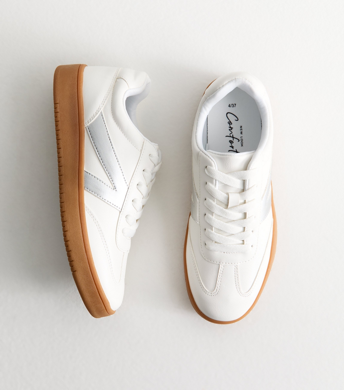 Women's Silver Panelled Faux Leather Trainers New Look