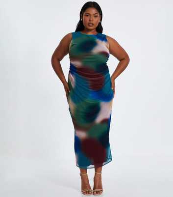 QUIZ Curves Printed Mesh Midaxi Dress