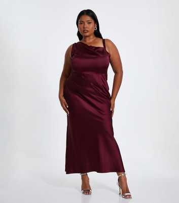 QUIZ Curves Burgundy Cowl Neck Midi Dress