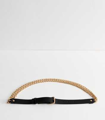 Black Faux Leather Chain Trim Belt