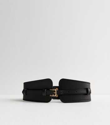 Black Faux Leather Buckled Waist Belt