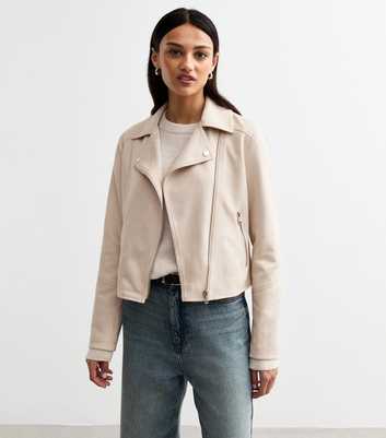 Stone Faux Suede Biker Jacket 