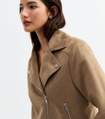 Tan Faux Suede Biker Jacket