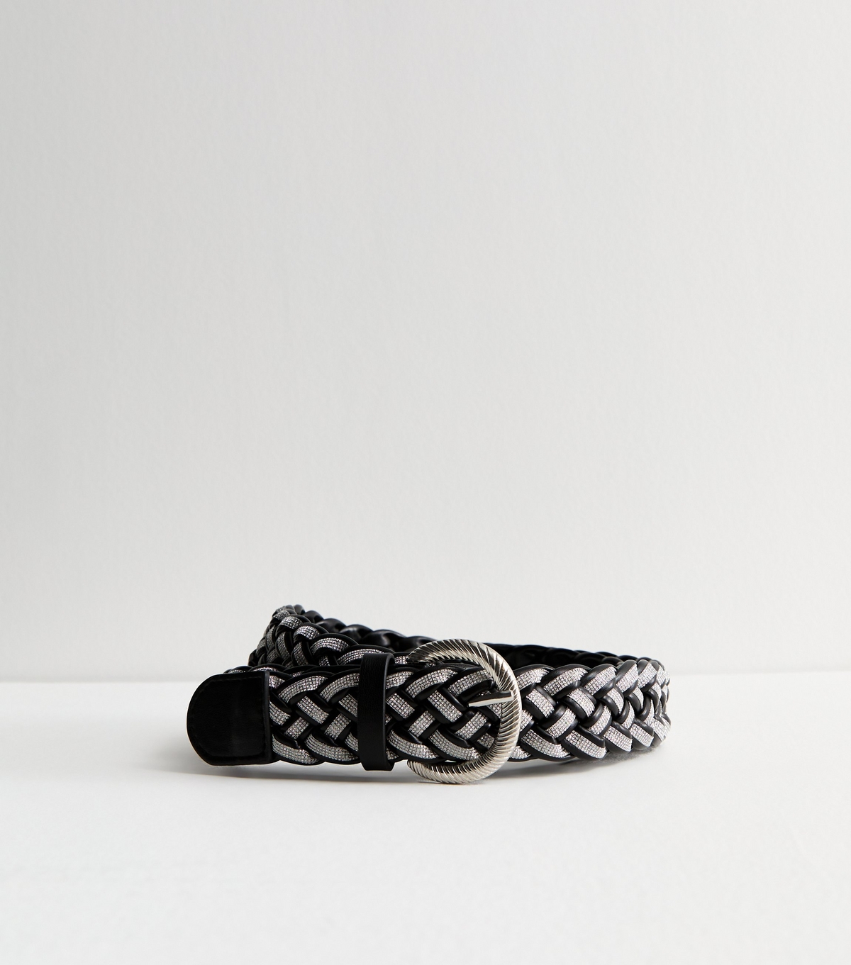 Black Diamanté Plaited Belt New Look