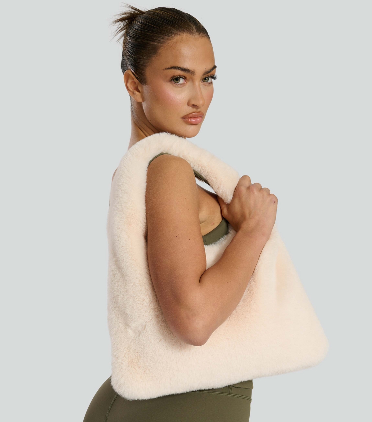 Cream Faux Fur Grab Bag South Beach New Look