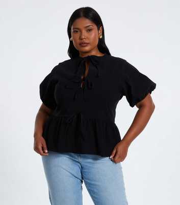 QUIZ Curves Black Peplum Top