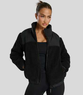 South Beach Black Panelled Borg Jacket