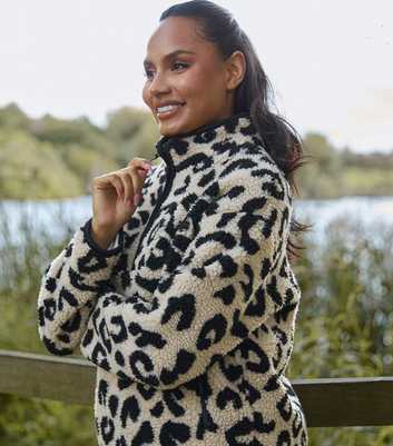 South Beach Brown Leopard Quarter Zip Borg Jacket