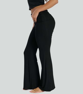 Black ribbed flare trousers best sale