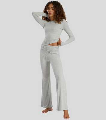 South Beach Light Grey Rib Jersey Fold Over Flared Trousers