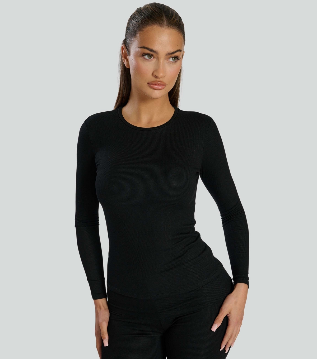 Women's Black Rib Jersey Long Sleeve Top South Beach New Look