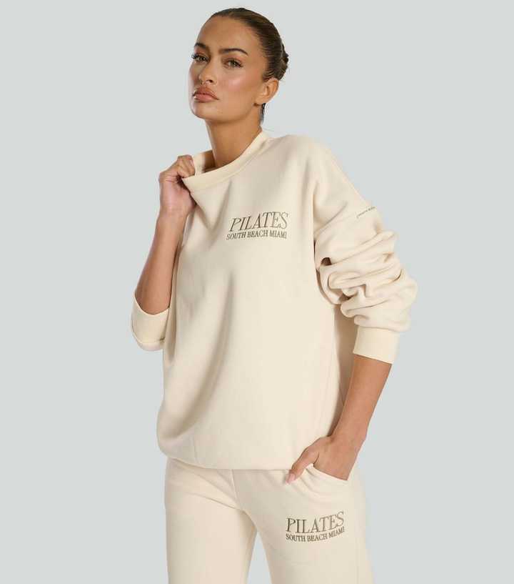 South Beach Cream Borg Fleece Lined Pilates Crew Neck Sweatshirt