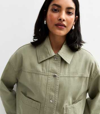 Olive Cotton Button Up Twill Shacket