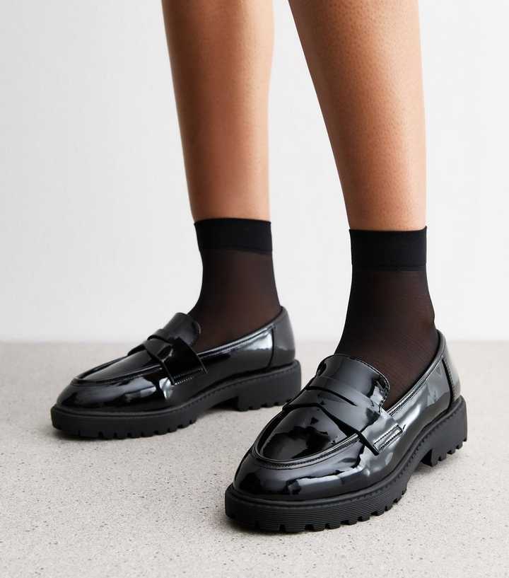 Black Penny Strap Patent Loafers