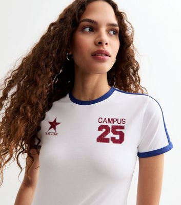 White 25 Campus Slogan Baby Tee T-Shirt New Look