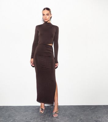 Brown Cut Out Long Sleeve Maxi Dress New Look