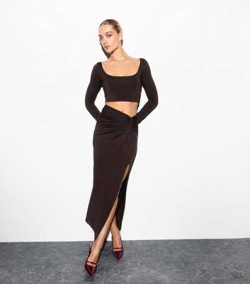 Brown Knot Waist Maxi Skirt 