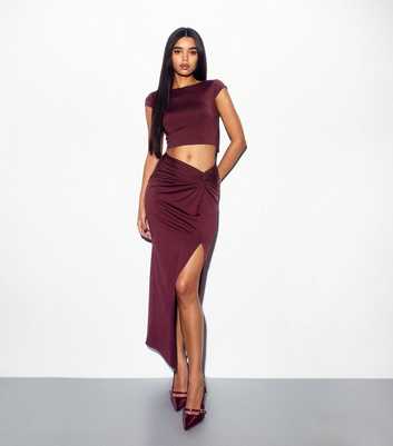 Burgundy Knot Waist Maxi Skirt 