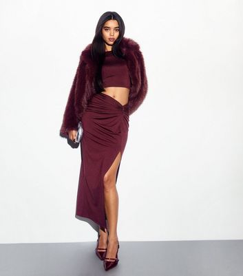 Elastic waist burgundy skirt best sale