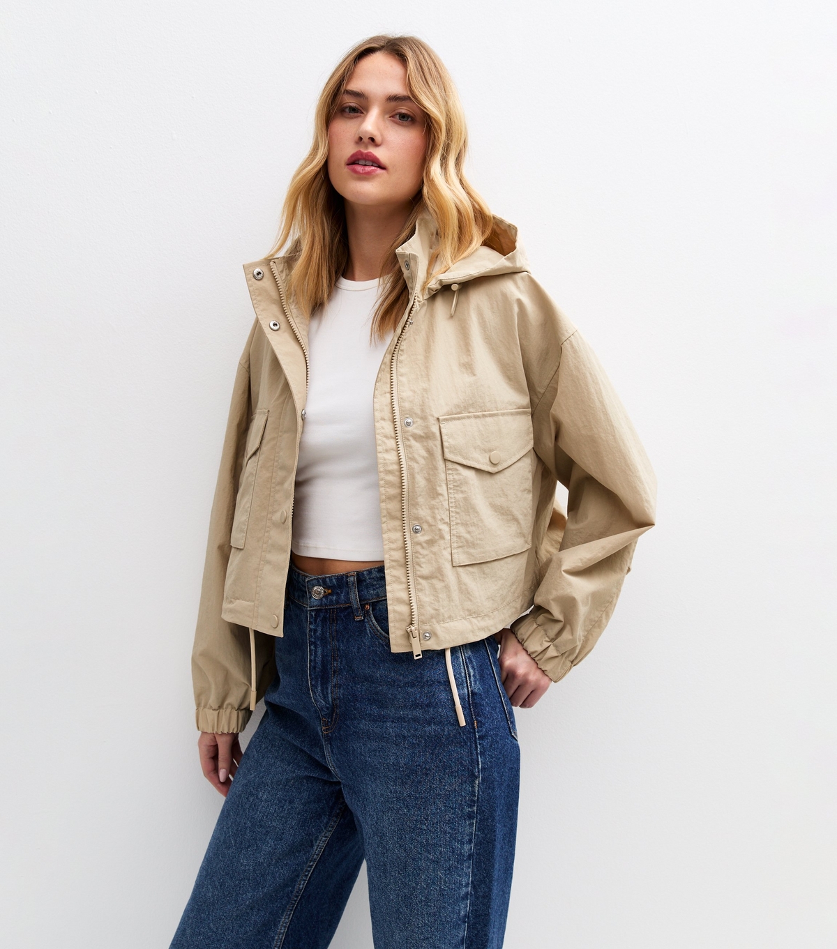 Women's Stone Cropped Hooded Parka Jacket New Look