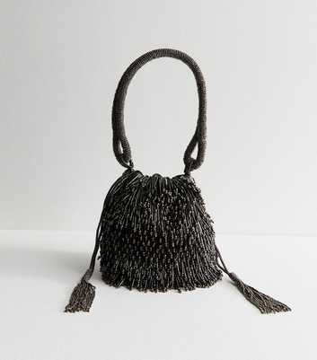 Pewter Beaded Bucket Bag 